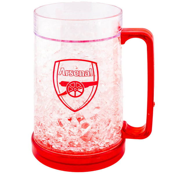 Gennemsigtig Arsenal FC frysekrus med rød bund og håndtag. Arsenal-logo på forsiden.