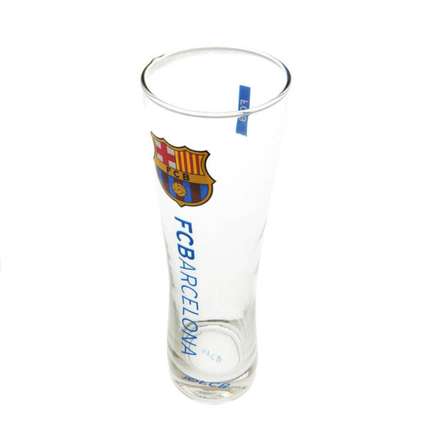 Højt glas med FC Barcelona logo og blå tekst "FCBARCELONA".
