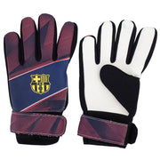 FC Barcelona målmandshandsker med logo, kontrastfarver, justerbare håndledsremme.