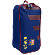 Blå FC Barcelona støvletaske med maroon detaljer, "BARÇA" tekst, klublogo og praktisk bærehåndtag.