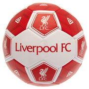 Rød og hvid fodbold med Liverpool FC-logo og tekst. Logoet viser en fugl og bogstaverne "L.F.C.".