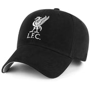 Sort kasket med hvidt Liverpool FC-logo foran og buet skygge.