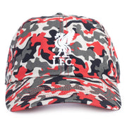 Liverpool FC-kasket med rød, grå og sort camo-mønster. Hvidt logo foran.
