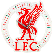 Liverpool FC vægur med Liverbird logo, sølvfarvede visere og timeindikatorer i cirkulært design.