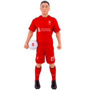Actionfigur af fodboldspiller i Liverpool FC-dragt med bold, nummer 27 på shorts.