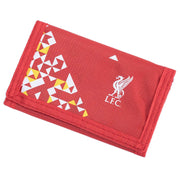 Rød Liverpool FC pung med hvide og gule trekanter samt det hvide LFC logo.