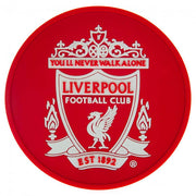 Rund rød ølbrik med Liverpool FC-logo, hvidt tryk, "You'll Never Walk Alone," "EST 1892."
