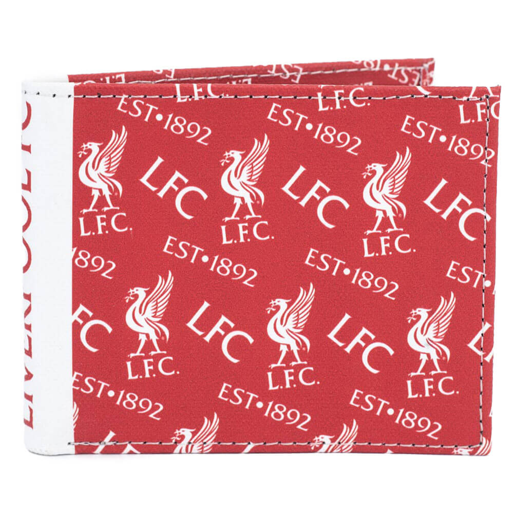 Rød pung med Liverpool FC logo, "LFC" og "EST. 1892" gentaget i hvidt.