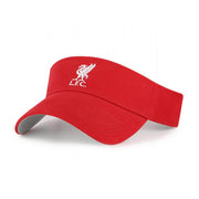 Rød Liverpool FC visorkasket med hvidt logo af en liverbird og teksten "L.F.C." på fronten.