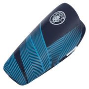 Blå og sort benskinne med Manchester City logo og diagonale striber, til børn 7-9 år.