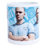 Manchester City krus med spillerbillede og logo, hvid indvendig.