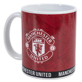 Rød kop med Manchester United-logo og kortmønster. Sort bundtekst: "Manchester United".