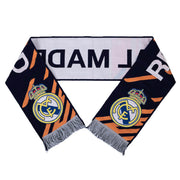 Navy halstørklæde med Real Madrid-logo, orange striber og teksten "REAL MADRID".