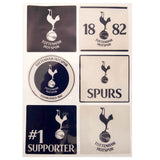 Tottenham Hotspur-klistermærker med logo, "#1 SUPPORTER", "SPURS", og "18 82" i sort/hvid.