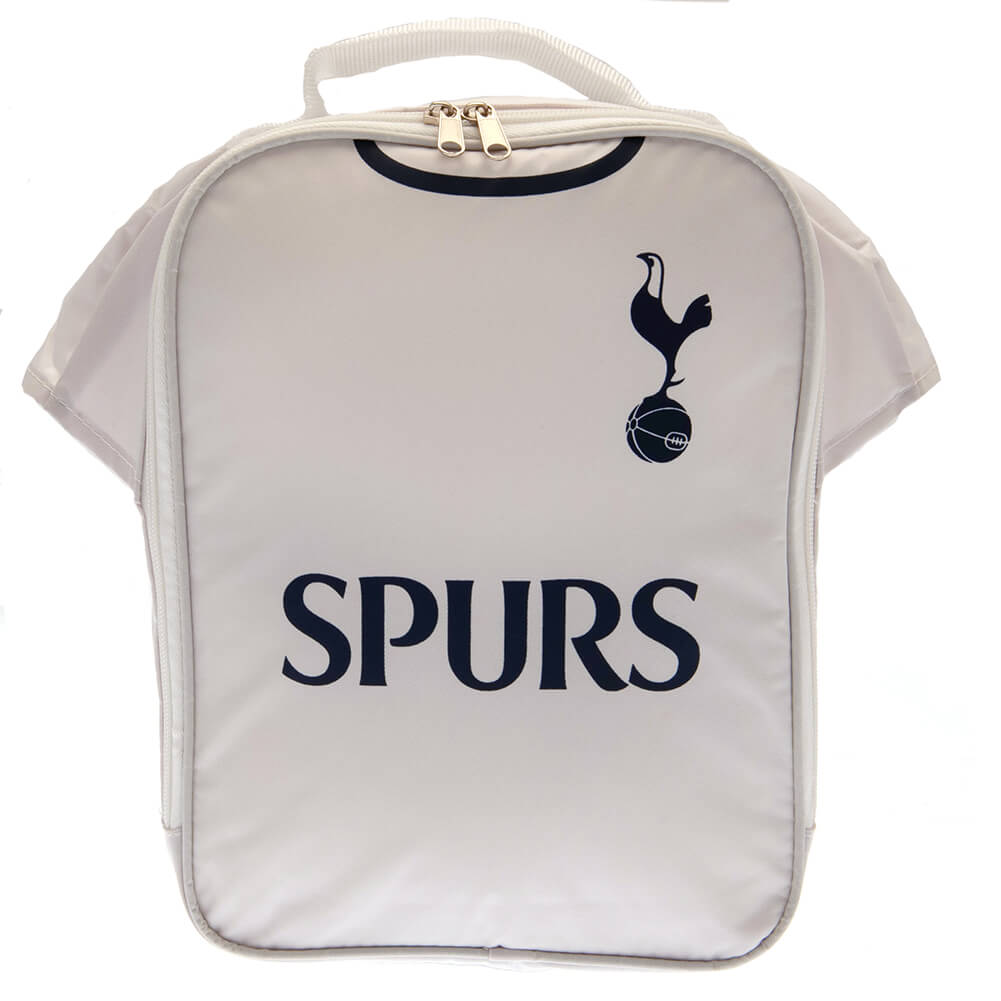 Madpakketaske formet som Tottenham trøje med logo og teksten "SPURS" på forsiden.