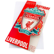 Fødselsdagskort med Liverpool FC logo og tekst "Happy Birthday" og "Liverpool FC."