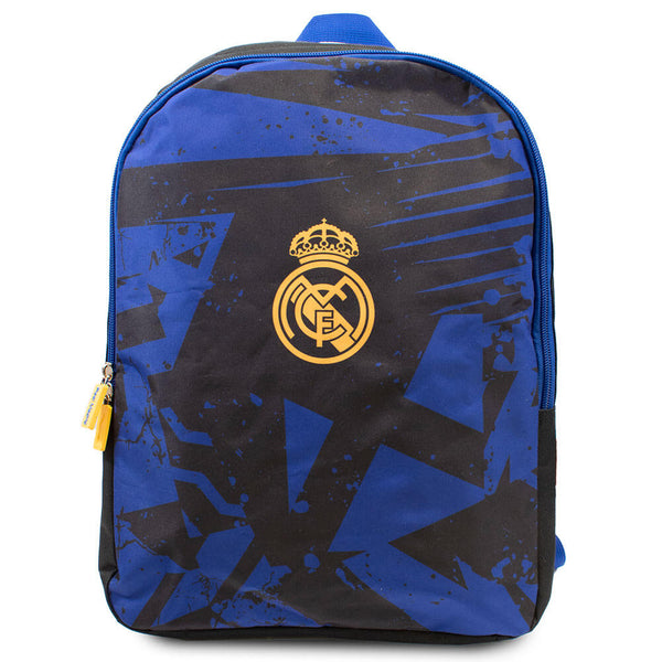 Blå og sort Real Madrid rygsæk med logo, justerbare stropper og måler 40x28x14 cm.
