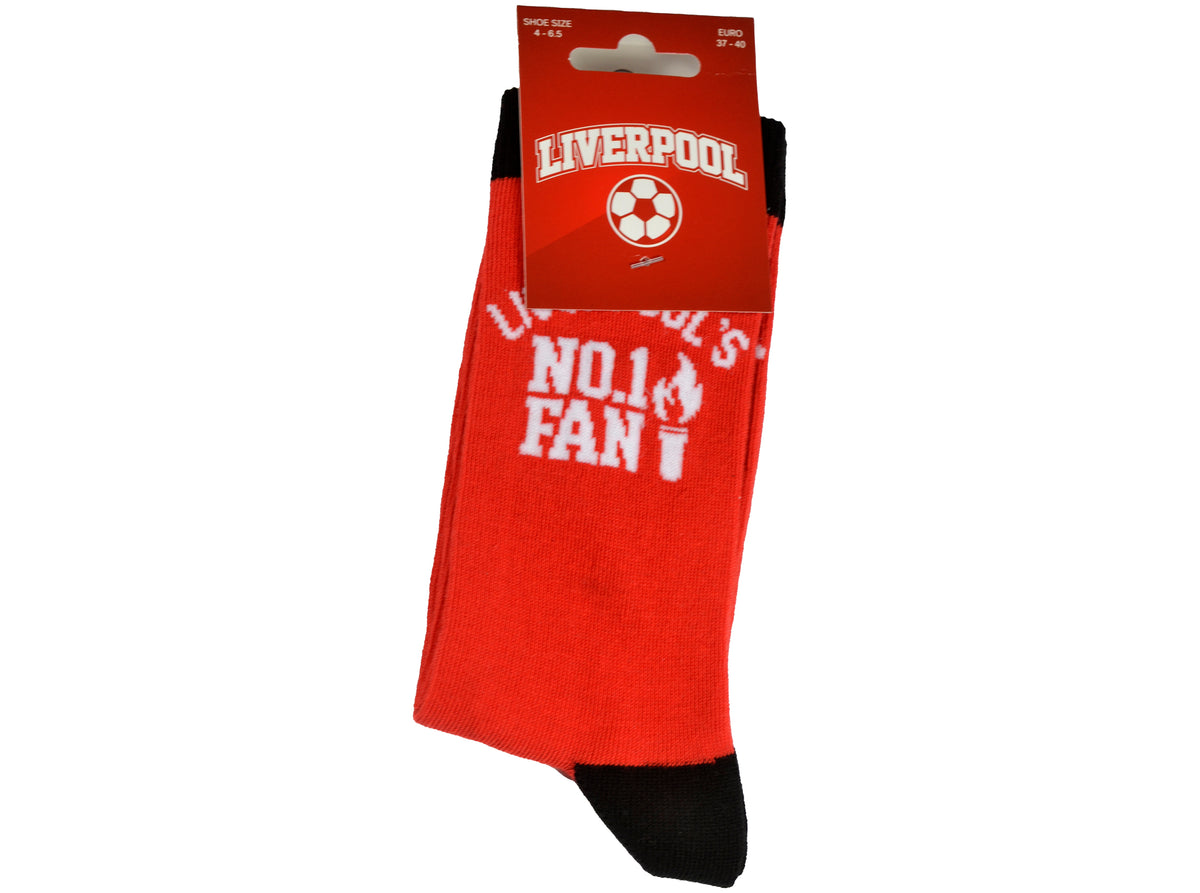 Liverpool FC Team Direct ‘No.1 Fan’ Sokker – Rød/Sort (UK 8–11 / EU 42–46, Voksen)