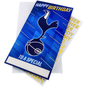 Blåt kort med Tottenham-logo, "Happy Birthday" og plads til personlig tekst.