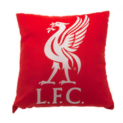 Rød pude med Liverpool FC logo, hvid Liverbird over teksten "L.F.C."