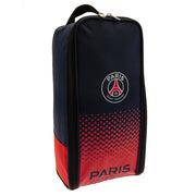 Sort og rød PSG støvletaske med logo, lynlås og håndtag.