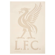 Beige Liverbird-logo med teksten "L.F.C." nedenunder på en enkel baggrund.