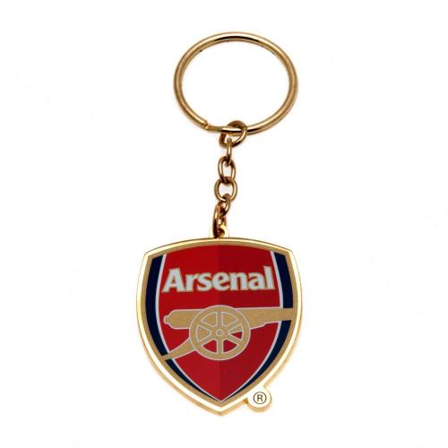 Arsenal FC nøglering med skjoldformet emblem og logo med kanon og "Arsenal" på rød baggrund.