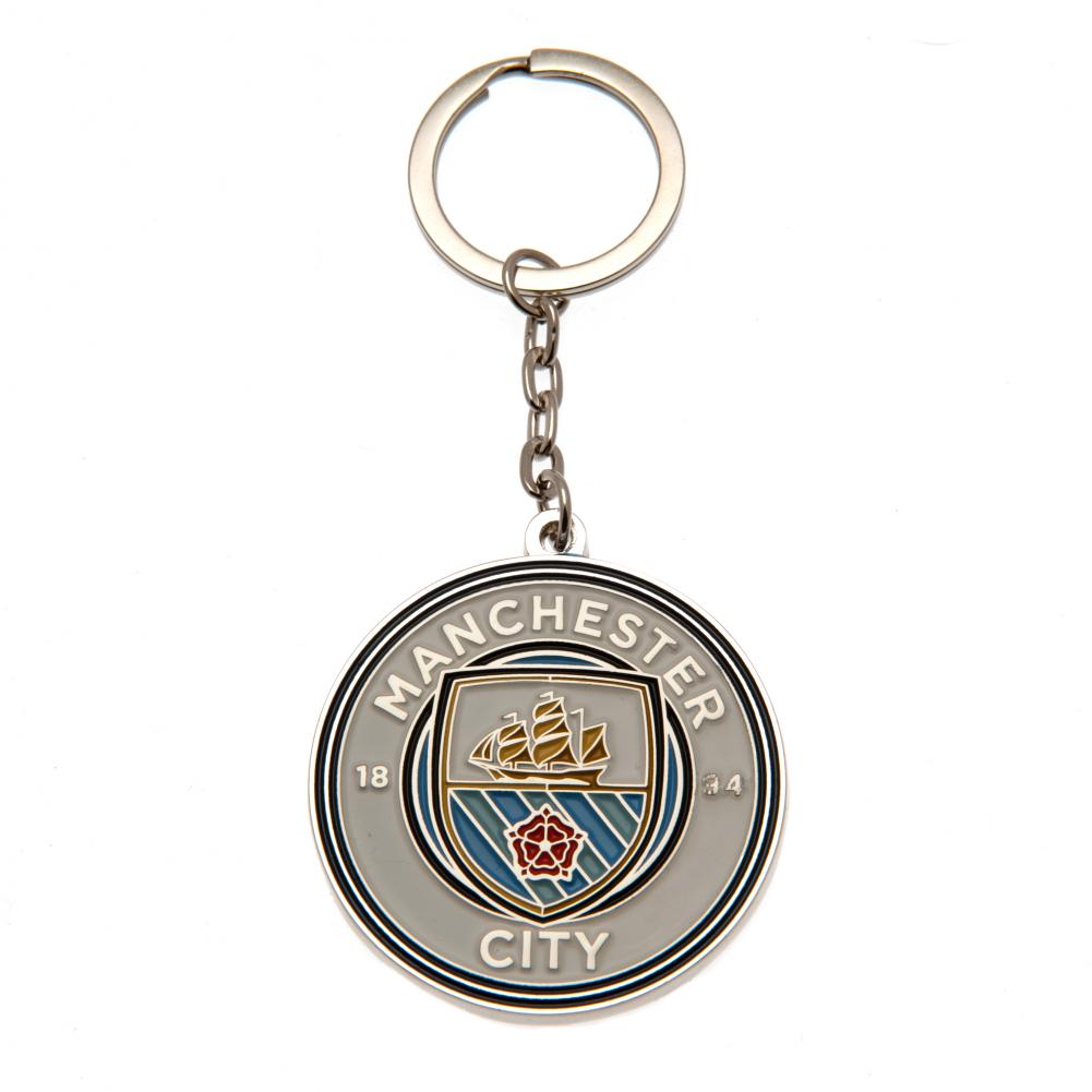 Manchester City FC nøglering med cirkulært design, klublogo, skib, striber og årstallet 1894.