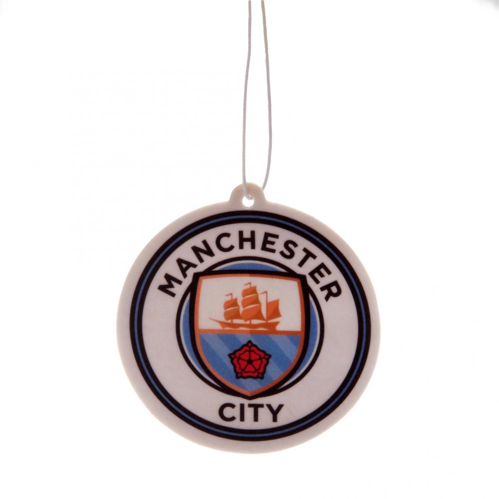Rund luftfrisker med Manchester City FC-logo og snor til ophængning.