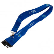 Blå Leicester City FC nøglesnor med "LCFC" og logo. Har en metalkrog til fastgørelse.