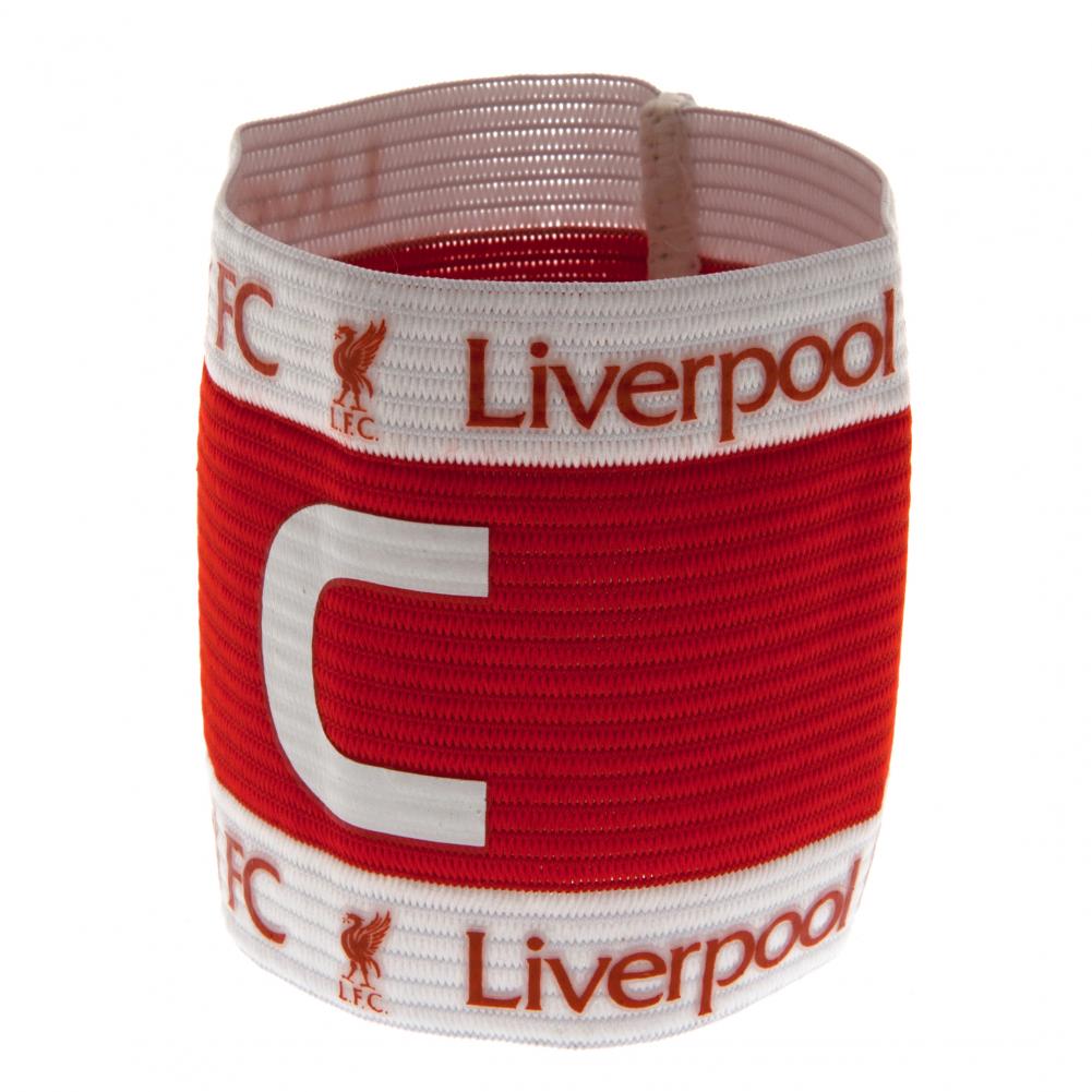 Rød/hvid Liverpool FC anførerbind med "C" og logo.