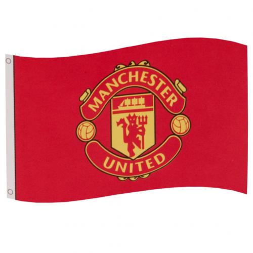 Rød Manchester United flag med gul/rød logo, to huller til ophæng. Str.: 152x91 cm.