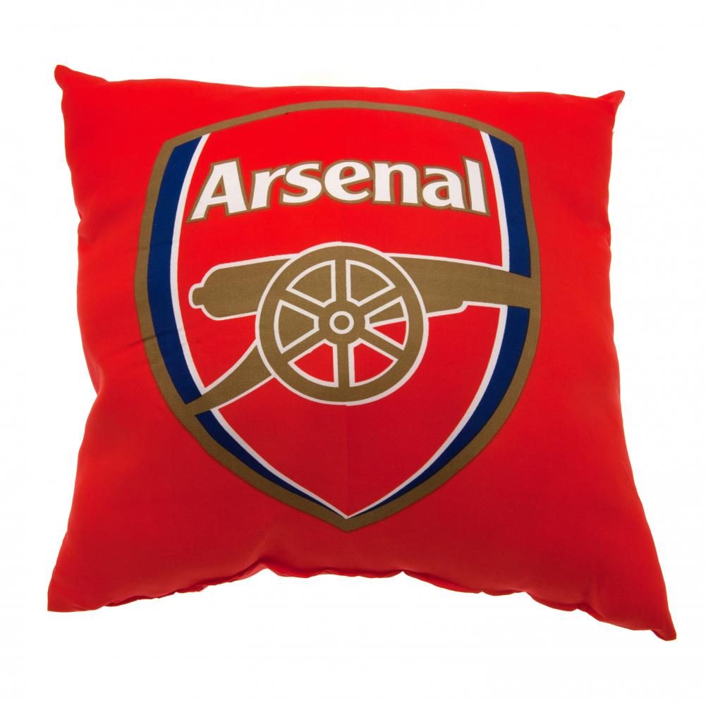 Rød pude 40x40 cm med Arsenal FC logo, kanon emblem og "Arsenal" tekst i centrum.