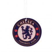 Rund luftfrisker med Chelsea FC-logo i blåt og gult. Har en løve med stav og ophængssnor.