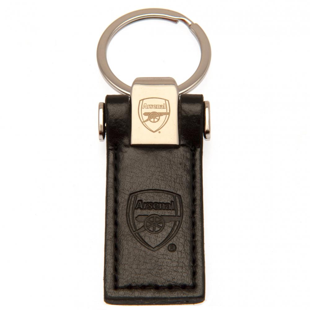 Sort læder nøglering med Arsenal FC logo præget på både metal og læderdel.