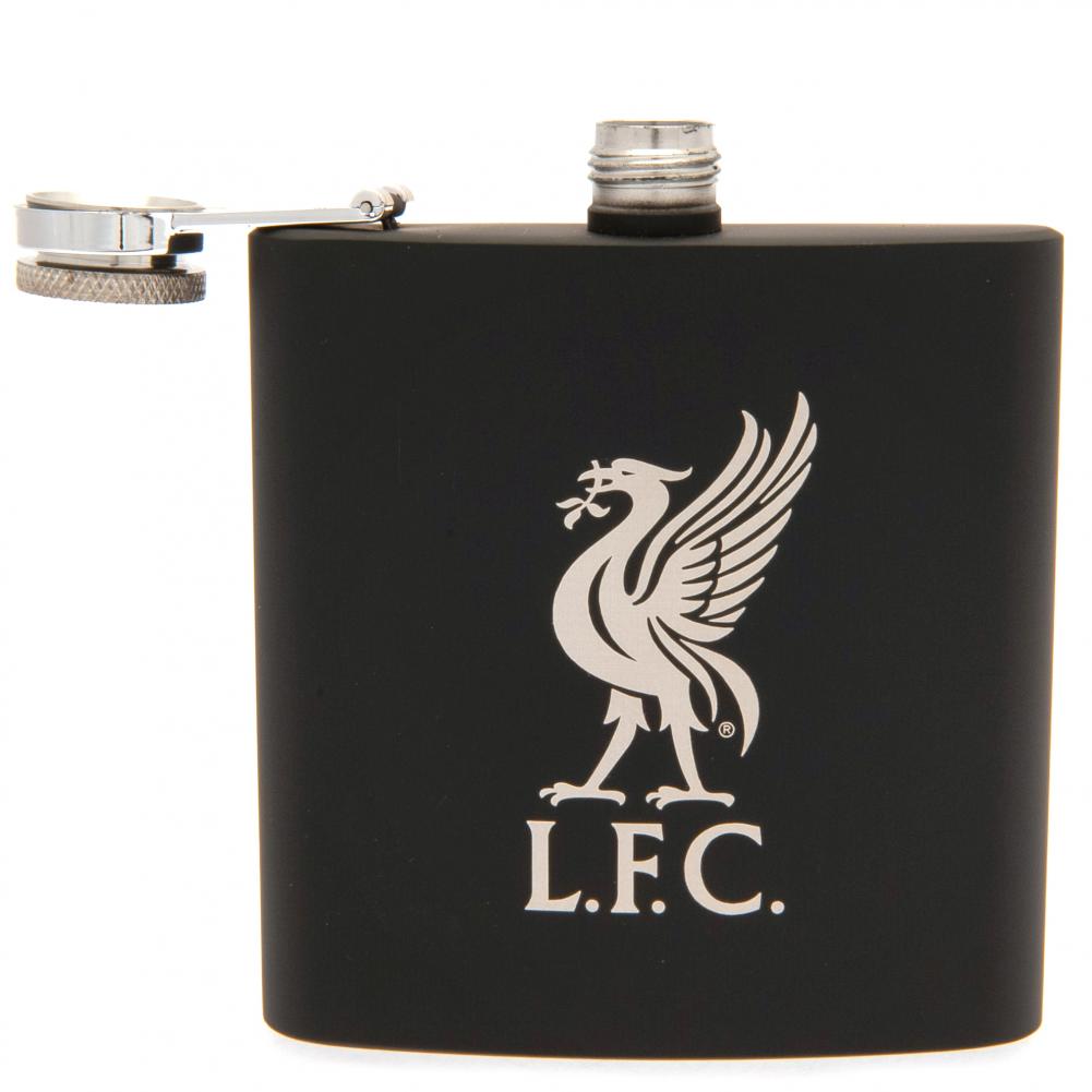 Sort lommelærke med LFC-logo, mat finish og metalhætte med hængsel. Kompakt og stilfuldt design.