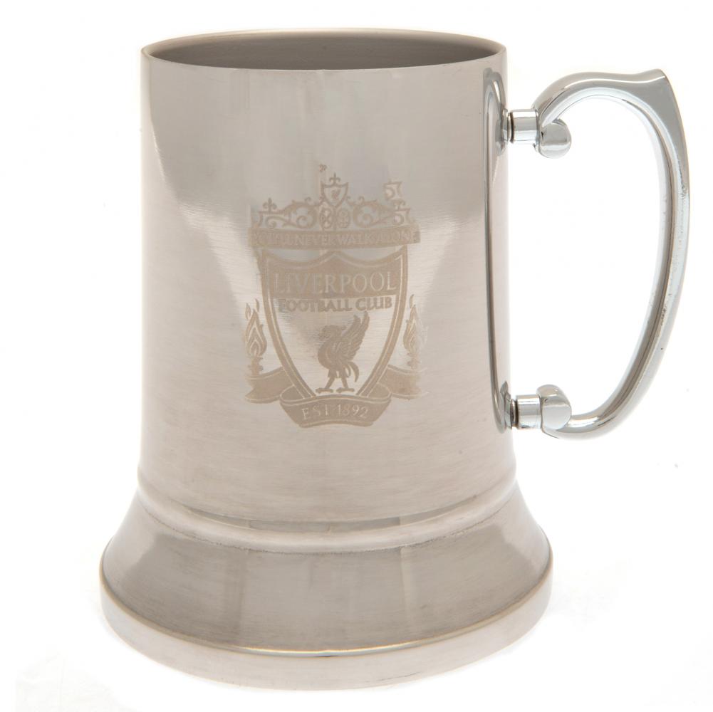 Rustfri stålkrus med indgraveret Liverpool FC-logo og buet hank.
