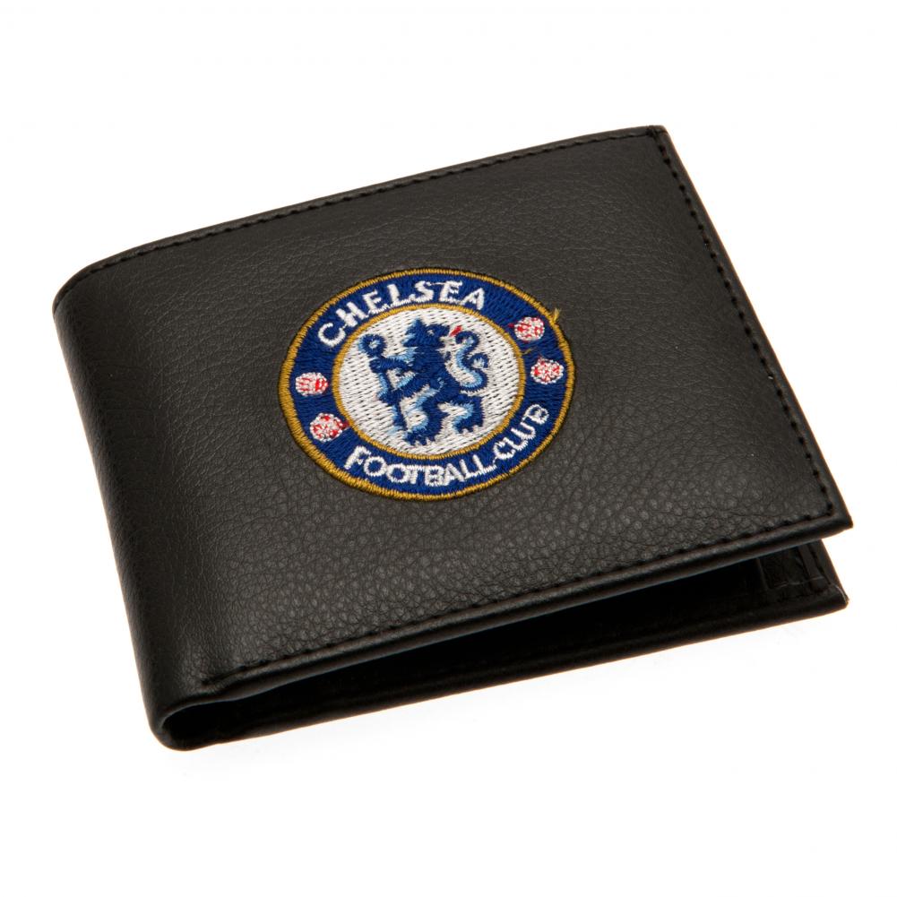 Sort pung med Chelsea FC-logo, cirkulært med en løve i midten.