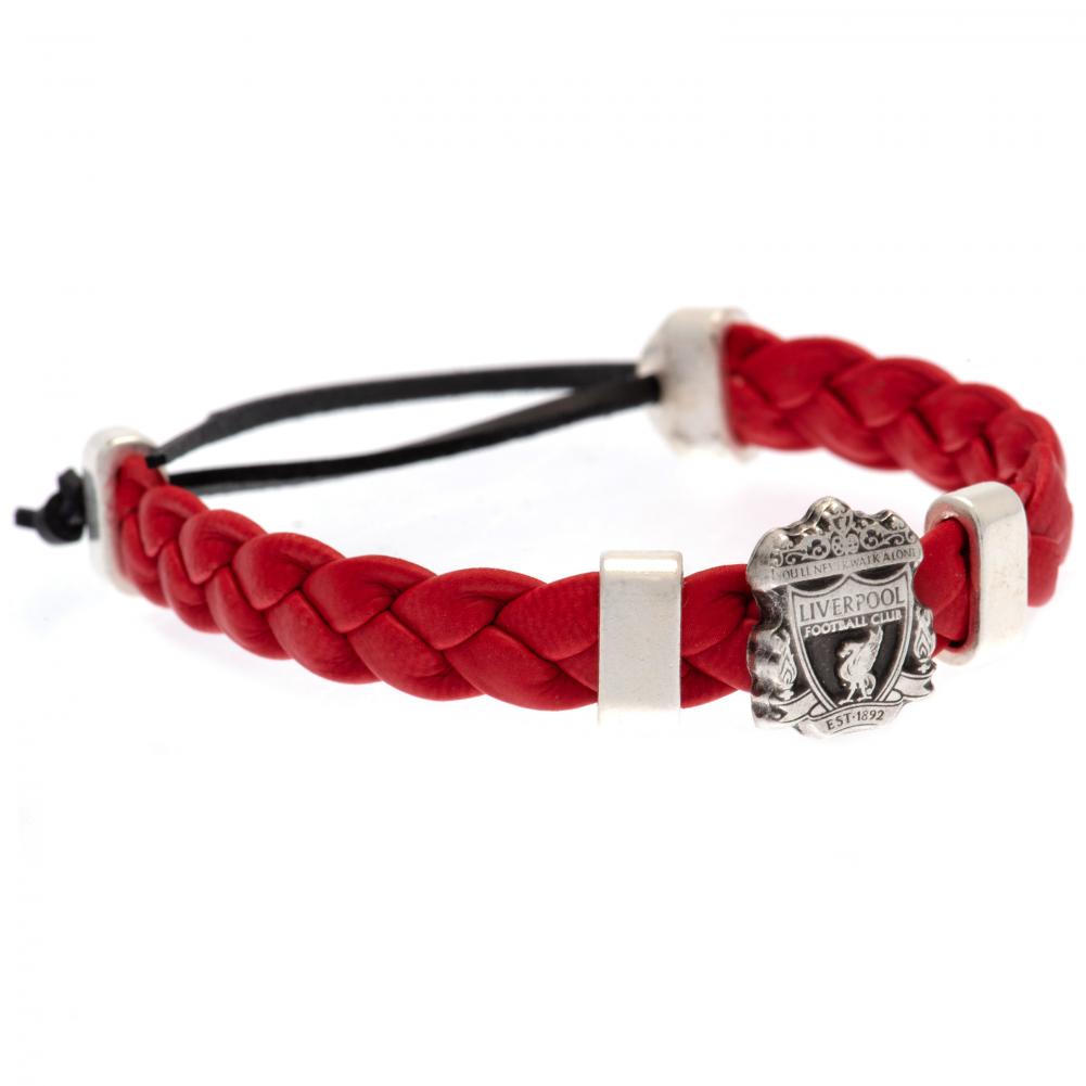 Rødt flettet armbånd med Liverpool FC-emblem og justerbar snor.