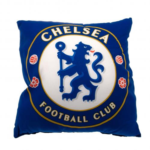 Blå pude med Chelsea FC-logo, løve med stav, omkranset af tekst "CHELSEA FOOTBALL CLUB".