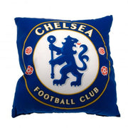 Blå pude med Chelsea FC-logo, løve med stav, omkranset af tekst "CHELSEA FOOTBALL CLUB".