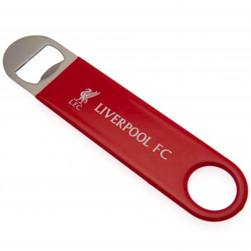 Rød oplukker med hvid tekst "Liverpool FC" og logo. Metal åbner og cirkulær ende.