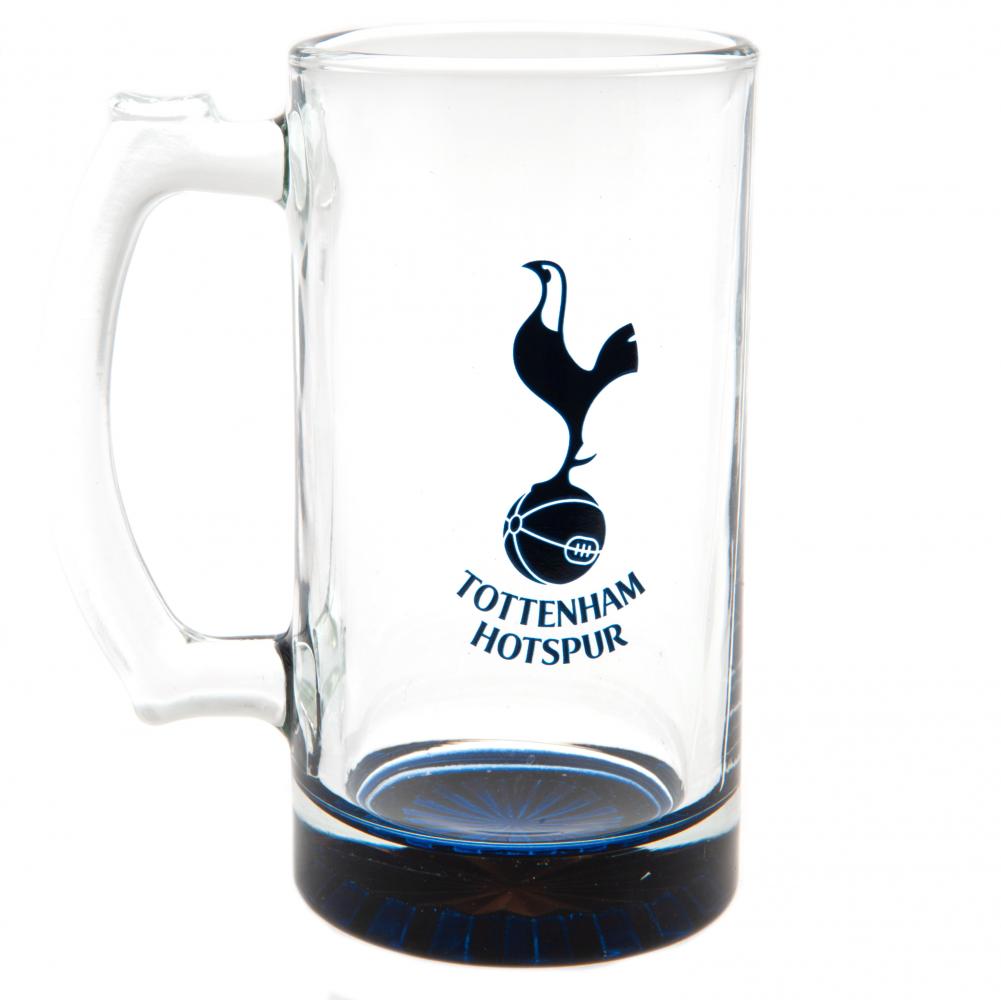 Klart glas med blå bund, Tottenham Hotspur logo med hane og bold, teksten "TOTTENHAM HOTSPUR".