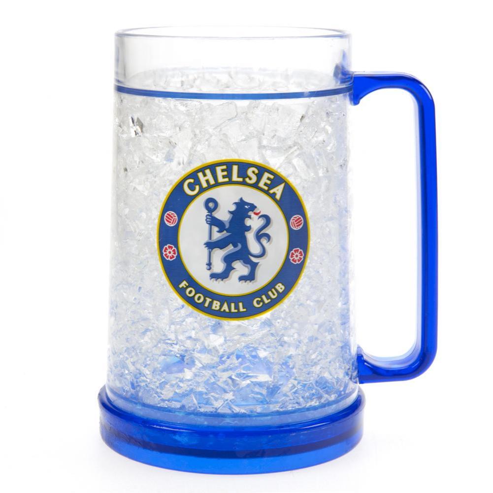 Chelsea FC frysekrus med gennemsigtigt design og is-lignende indhold, logo i centrum.