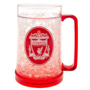 Rød krus med Liverpool FC-logo, dobbeltlag design med gel, solid rød hank og bund.