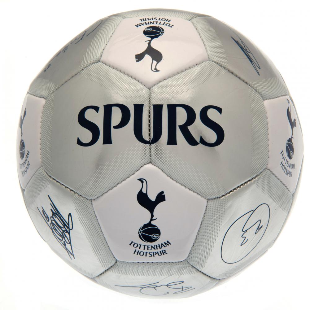 Fodbold med Tottenham Hotspur-logo, teksten "SPURS" og trykte autografer på panelerne.