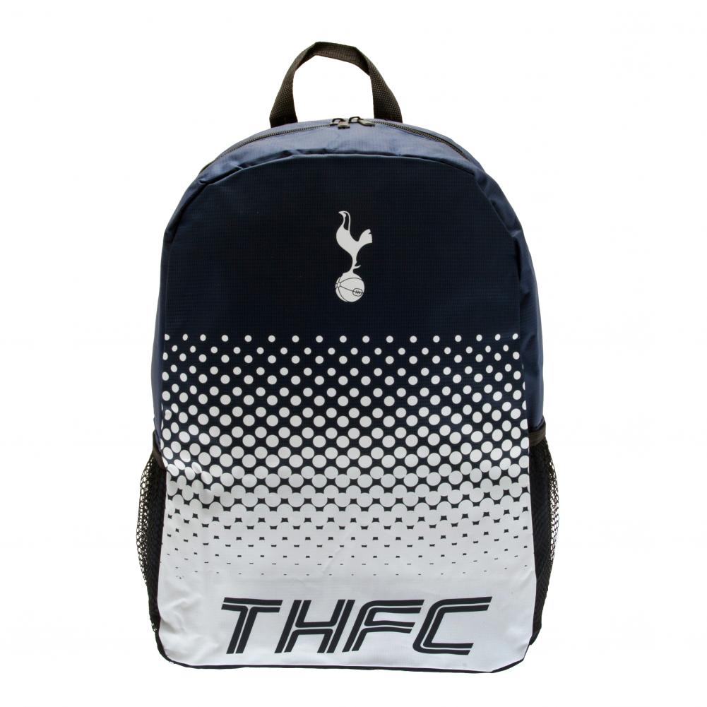 Sort rygsæk med Tottenham logo, gradientprikker og "THFC" tekst nederst.