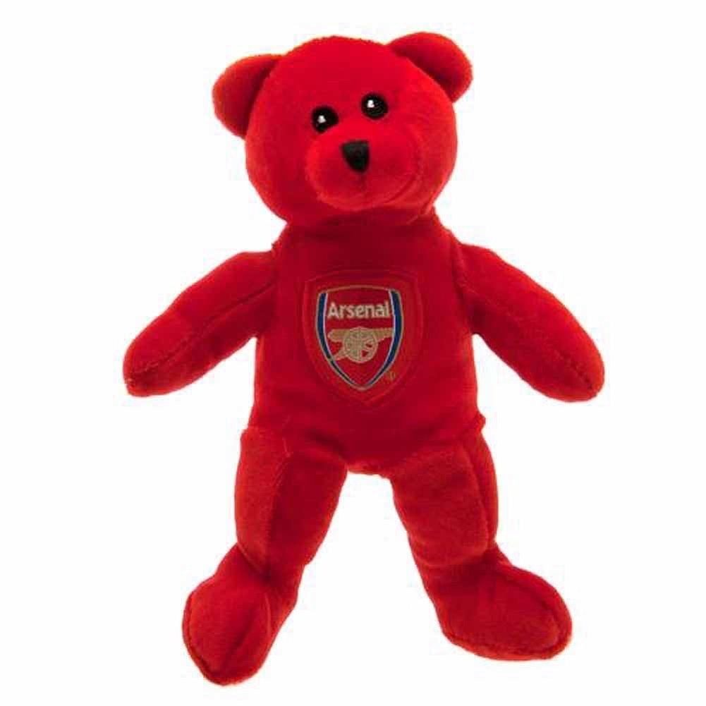 Rød plysbjørn med Arsenal FC-logo på brystet, 20 cm høj.